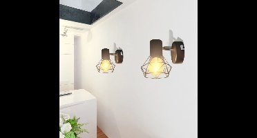 Wandlampen 2 st met LED industriële stijl zwart