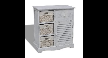 Kast met links 3 weefmanden hout wit