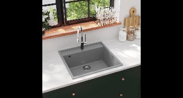 Gootsteen met overloopgat graniet grijs