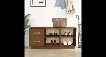 Schoenenbank 100x34x45 cm massief grenenhout honingbruin