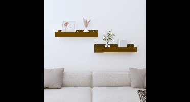 Wandschappen 2 st 50x12x9 cm massief grenenhout honingbruin