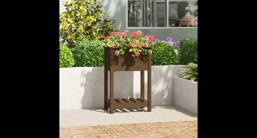 Plantenbak met schap 54x34,5x81 cm grenenhout honingbruin