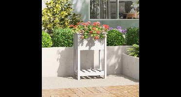 Plantenbak met schap 54x34,5x81 cm massief grenenhout wit