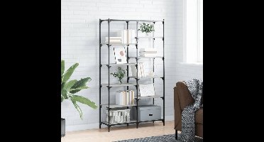 Boekenrek 100x32x170 cm bewerkt hout en ijzer grijs sonoma