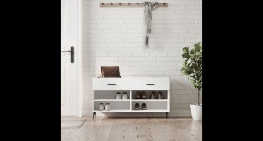 Schoenenbank 102x35x55 cm bewerkt hout hoogglans wit