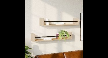 Wandschappen met stangen 2 st 80x16x14 cm Sonoma eikenkleurig