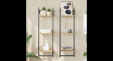 Wandschappen 3-laags met stangen 2 st 30x25x100 cm sonoma eiken