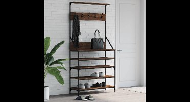 Kledingrek met schoenenrek 90x34x184 cm bruin eikenkleur