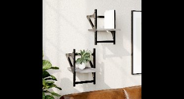 Wandschappen met stangen 2 st 20x25x30 cm grijs sonoma eiken