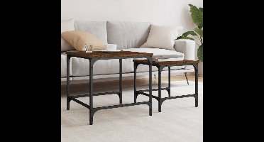 2-delige Tafeltjesset bewerkt hout bruin eikenkleur