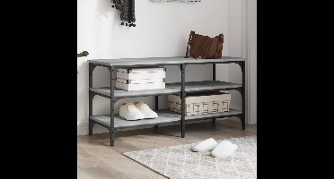 Schoenenbankje 100x38,5x49 cm bewerkt hout grijs sonoma