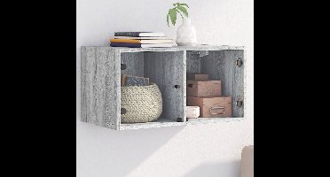 Wandkast met glazen deuren 68,5x37x35 cm grijs sonoma
