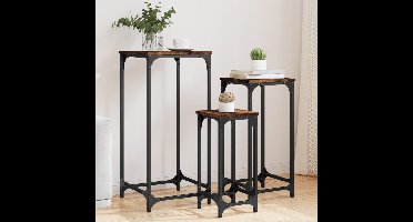 3-delige Tafeltjesset bewerkt hout gerookt eikenkleurig