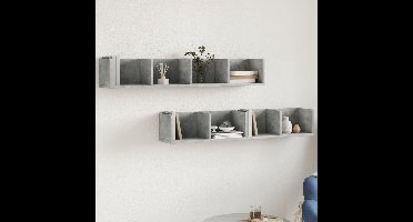 Wandkasten 2 st 99x18x16,5 cm bewerkt hout betongrijs