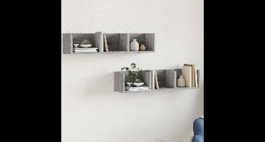 Wandkasten 2 st 75x18x16,5 cm bewerkt hout grijs sonoma eiken
