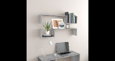 Wandschappen 2 st 100x15x20 cm bewerkt hout grijs sonoma eiken