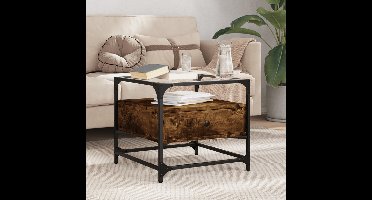 Salontafel met glazen blad 50x50x45 cm gerookt eiken staal