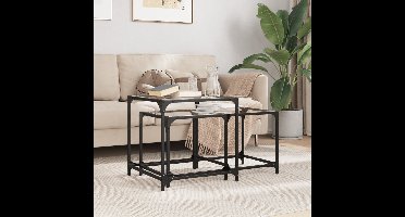 2-delige Tafeltjesset met transparant glazen blad staal