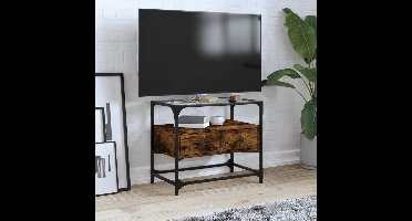 Tv-meubel met glazen blad 60x35x51 cm hout gerookt eikenkleurig