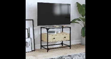 Tv-meubel met glazen blad 60x35x51 cm bewerkt hout sonoma eiken