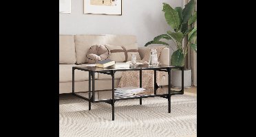 Salontafel met zwart glazen blad 98,5x50x45 cm staal