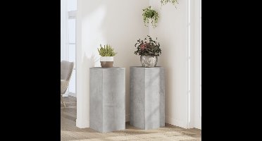 Plantenstandaards 2 st 30x30x70 cm bewerkt hout betongrijs