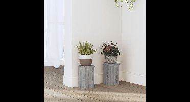 Plantenstandaards 2 st 10x10x18 cm bewerkt hout grijs sonoma