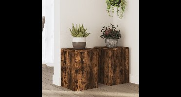 Plantenstandaards 2 st 25x25x35 cm bewerkt hout gerookt eiken