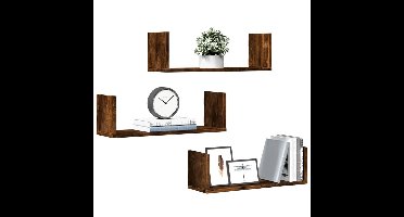 Wandschappen 3 st 58x18x18 cm bewerkt hout gerookt eikenkleurig