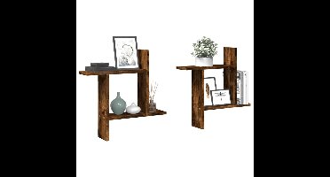 Wandschappen 2 st 50x12x50 cm bewerkt hout gerookt eikenkleurig