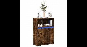 Dressoir met LED 72x34x100 cm bewerkt hout gerookt eikenkleurig