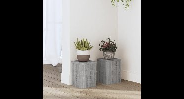 Plantenstandaards 2 st 15x15x20 cm bewerkt hout grijs sonoma