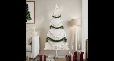 Kerstdecoratie kerstboom 150 cm massief grenenhout wit