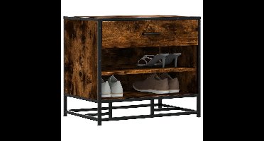 Schoenenbank 60x40x53,5 cm bewerkt hout en metaal gerookt eiken