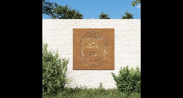 Wanddecoratie tuin boeddhahoofd-ontwerp 55x55 cm cortenstaal