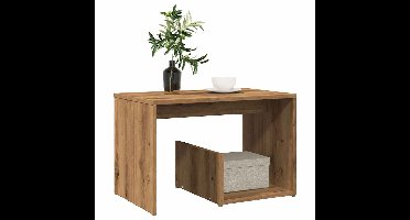 Bijzettafel 59x36x38 cm bewerkt hout artisanaal eikenkleurig