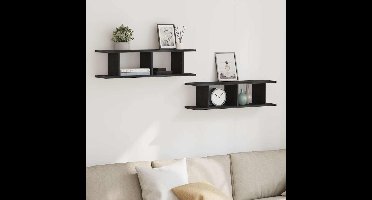 Wandplanken 2 st 75x18x20 cm spaanplaat zwart eikenkleurig