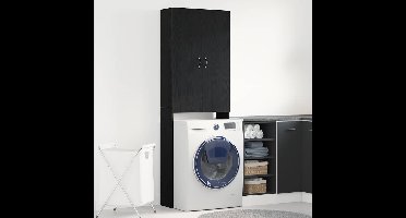 Wasmachinekast 64x25,5x190 cm zwart eikenkleur