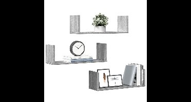Wandschappen 3 st 58x18x18 cm bewerkt hout grijs sonoma eiken