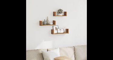 Wandschappen 3 st bewerkt hout artisanaal eiken