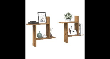 Wandschappen 2 st 50x12x50 cm bewerkt hout artisanaal eiken