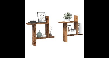 Wandschappen 2 st 50x12x50 cm bewerkt hout oud houtkleurig