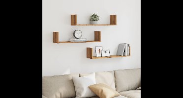 Wandschappen 3 st 80x18x18 cm bewerkt hout artisanaal eiken