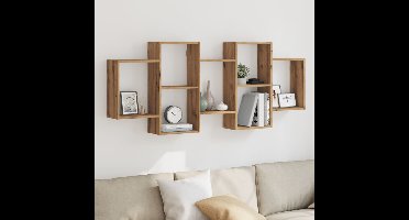 Wandschap 159x18x65 cm bewerkt hout artisanaal eikenkleurig