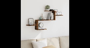 Wandschap 104x15x49 cm bewerkt hout gerookt eikenkleurig