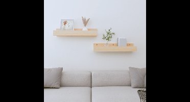 Wandschappen 2 st 50x12x9 cm massief grenenhout
