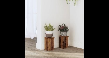 Plantenstandaards 2 st 10x10x18 cm bewerkt hout oud houtkleurig