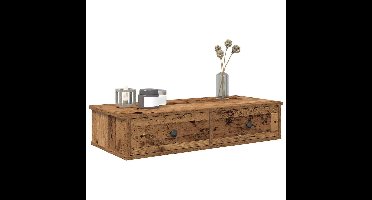 Wandschap met lades 80x31x17 cm bewerkt hout oud houtkleurig