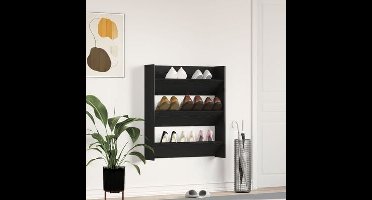 Schoenenkast met plank Zwart Eiken 80 x 18 x 90 cm Bewerkt hout