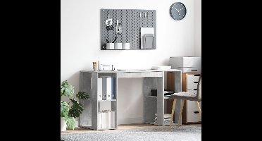 Bureau met plank Beton Grijs 130 x 50.5 x 75 cm Bewerkt hout